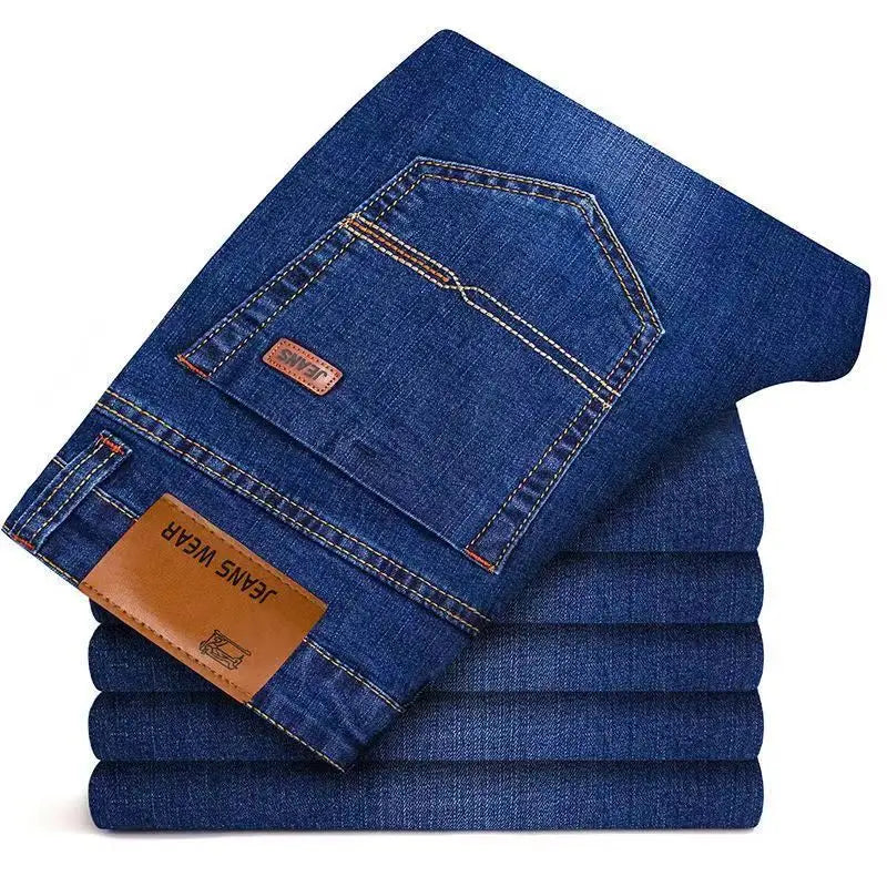 Men Fashion Straight Jeans Men 2025 New Stretch Slim Fit Pants Comfortable Soft Business Denim Trousers Male Brand Clothing ATFH