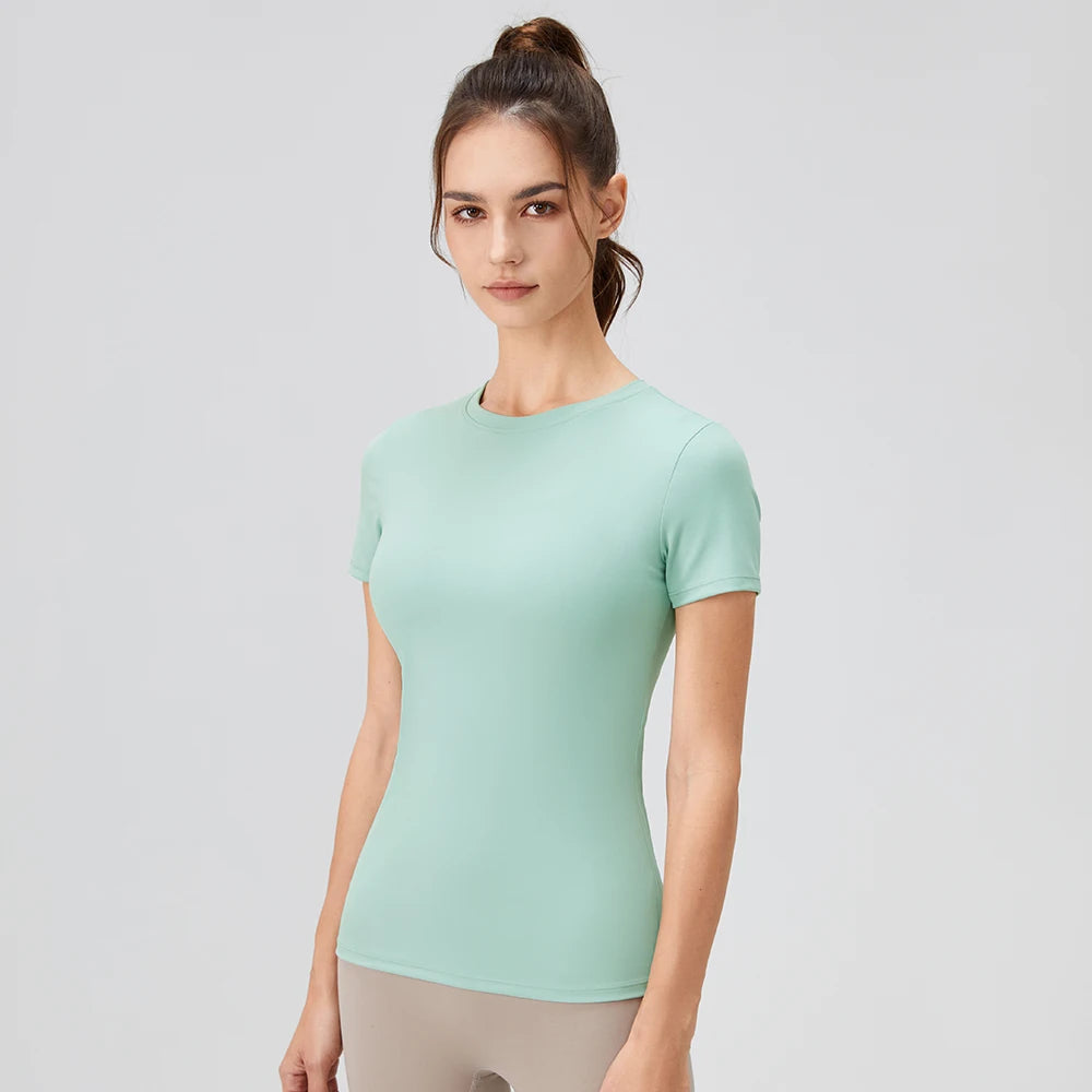 2024 Women Sports Shirt Tight Yoga top Quick Dry Gym Top Outdoor Short Sleeve  Running Sportswear Women T-shirts - ATFH