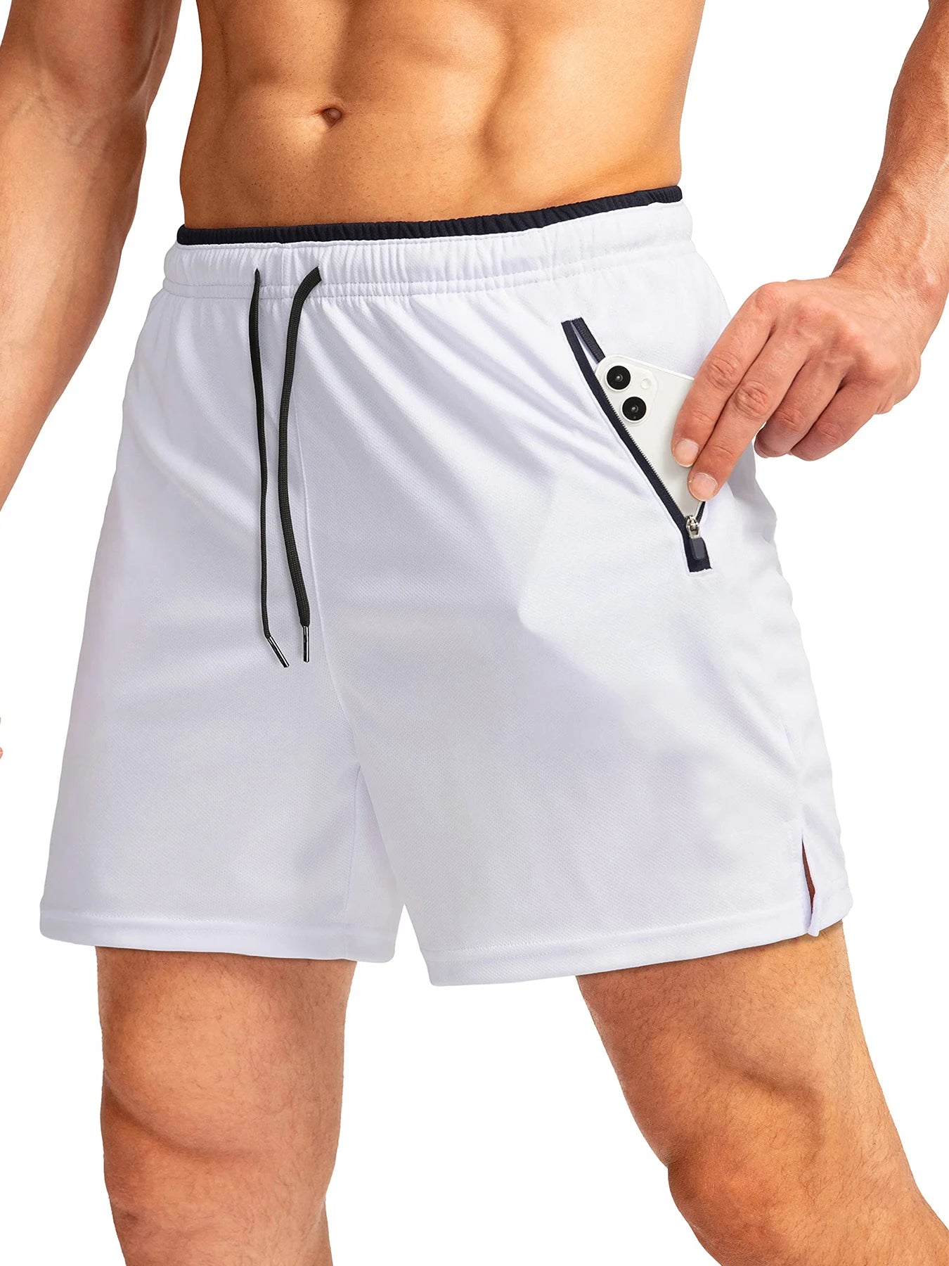 Men's running shorts with zippered pockets, quick-dry, suitable for gym workouts, 5-inch men's shorts