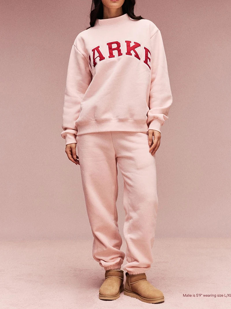 New North American niche PK letter patchwork embroidered love heart embroidery stand collar loose women's sweater - ATFH