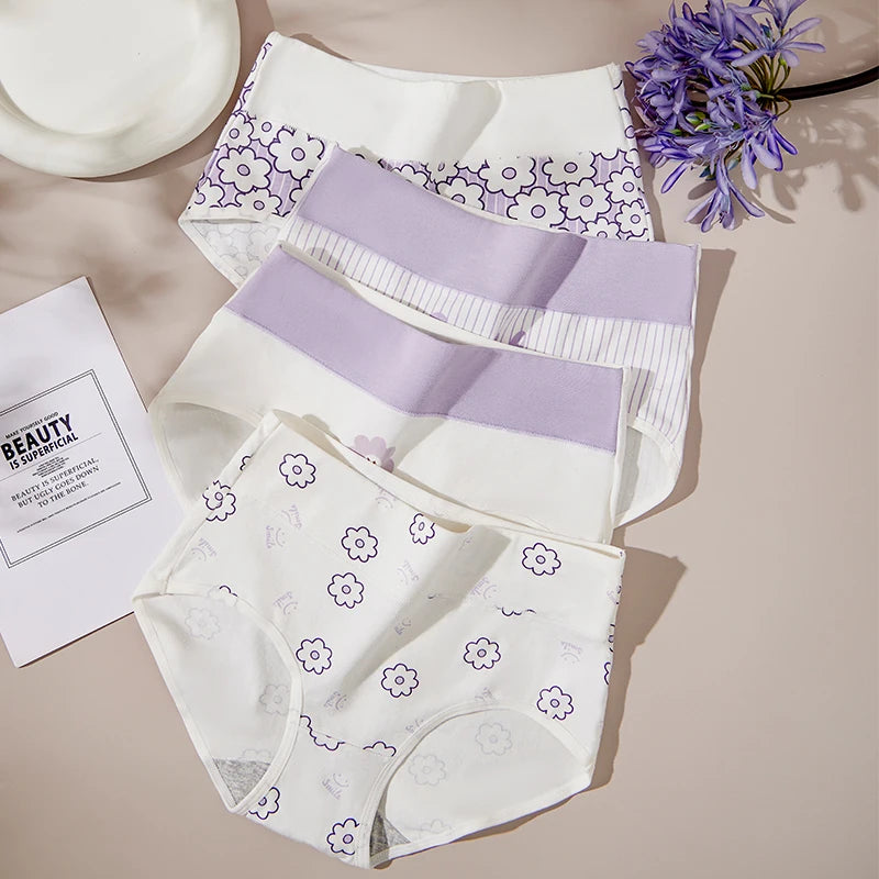 4Pcs Cotton Women Panties High Waist Body Shaper Underwear Print Ladies Briefs Plus Size Sexy Panty Breathable Female Lingerie