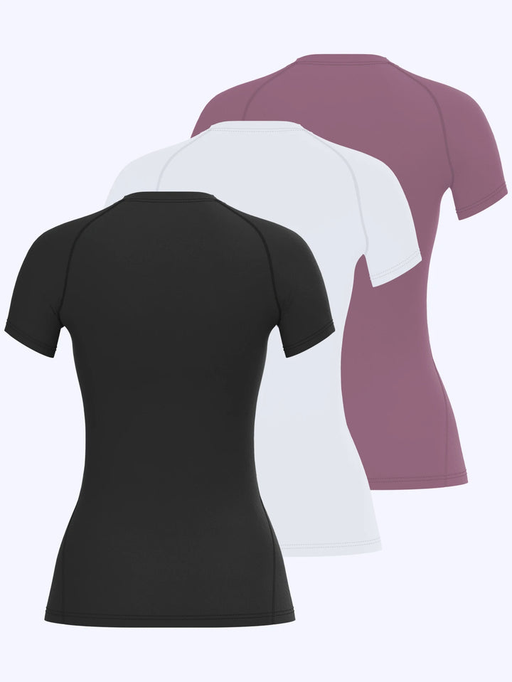 3-Piece Women's Compression Sportswear Set Short-Sleeve Yoga Running T-Shirt Summer Fitness Quick-Dry Clothing - ATFH