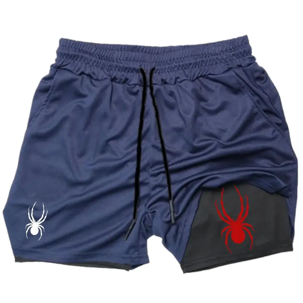 2026 Summer New Spider Men's Sports Shorts 2 in 1 Gym Running Shorts Jogging Casual Sportswear Fitness Double Layer Shorts