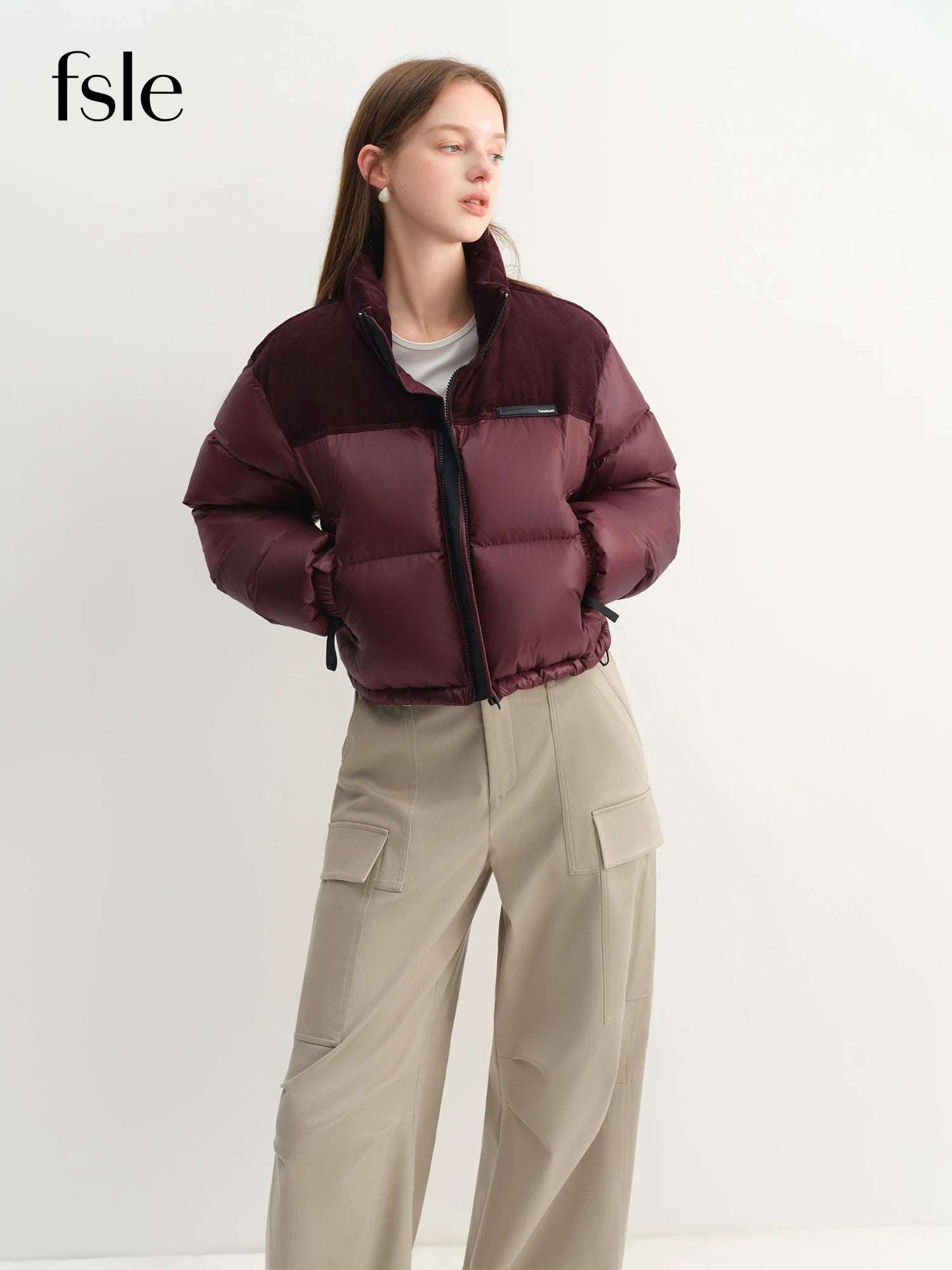 FSLE 2025 Winter Women's Short Puffer Coat - Color Block Design Stand Collar Thermal Insulated Jacket Comfort for Casual Warmth ATFH