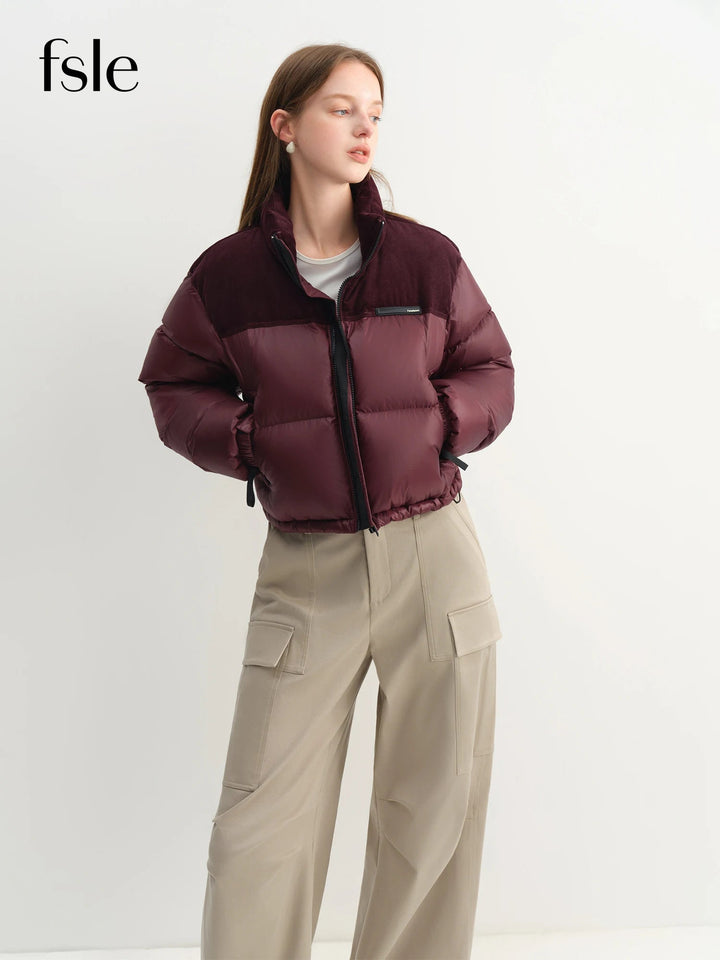 FSLE 2025 Winter Women's Short Puffer Coat - Color Block Design Stand Collar Thermal Insulated Jacket Comfort for Casual Warmth ATFH