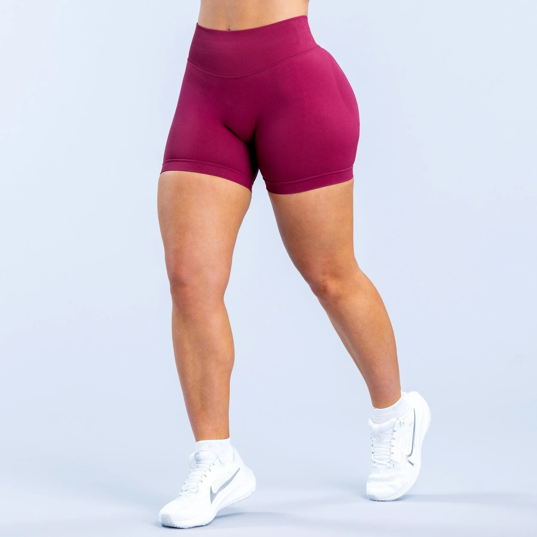 High Elastic Nylon Sports Shorts Women's Three-Way Waist Drawstring Butt Lifting Seamless Low Waist Three-Quarter Length