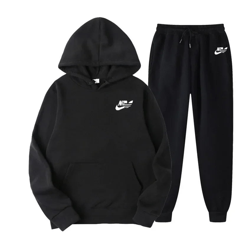 Men's casual two-piece sports shirt - Men's street fashion printed sports suit set - ATFH