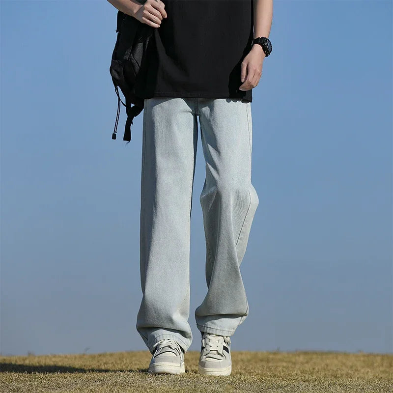 Autumn men's jeans loose and breathable solid color casual straight leg pants, a must-have cool and handsome for high street you ATFH