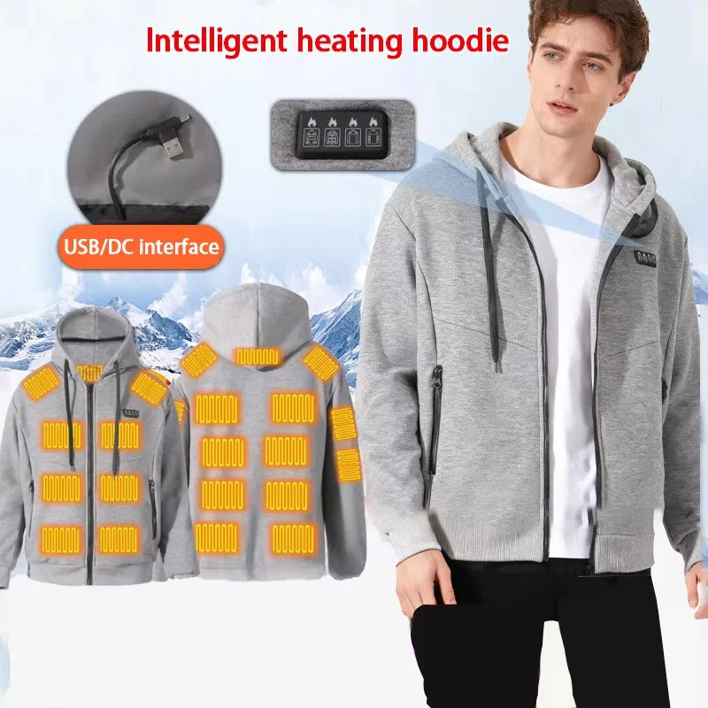 23 Areas Smart Heated Hoodie Couple Style Outdoor Wear Constant Warmth Unisex Electric Heating Sweatshirt Winter Heated Jacket ﻿ - ATFH