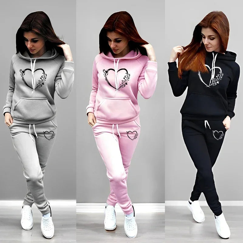 2026 Fall Winter Hot Sal Woman Tracksuit Hoodie Sweatpants 2 Piece Set Home Outdoor Female Comfort Warm Hooded Sweatshirt Outfit