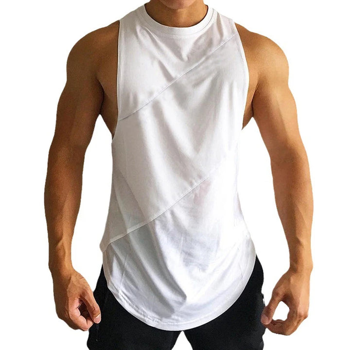 White Sporty Tank Tops Men Gym Fitness Workout Sleeveless Male Stringer Singlets Summer Casual Solid Color Loose Undershirt
