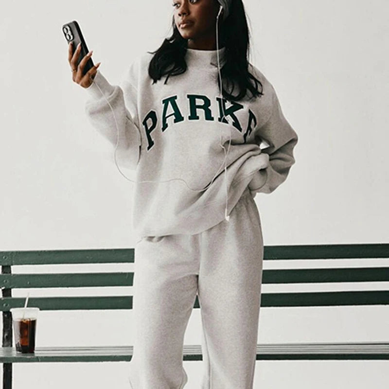 Winter New Arrival North American Niche Letter Applique Embroidered Light Pink Loose Women's Sweatshirt - ATFH