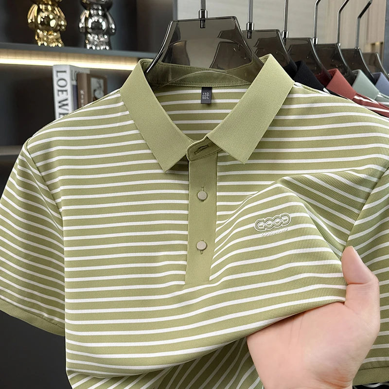 High end brand embossed short sleeve polo shirt fashion striped men's new casual summer breathable comfort luxuriuos T-shirt