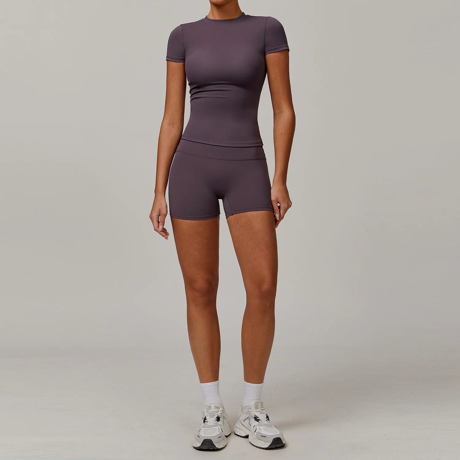 Women  Yoga Set 2PCS Workout Set Sportswear Gym Clothing Fitness Long Sleeve High Waist Leggings Cycling Shorts Sports Suits - ATFH