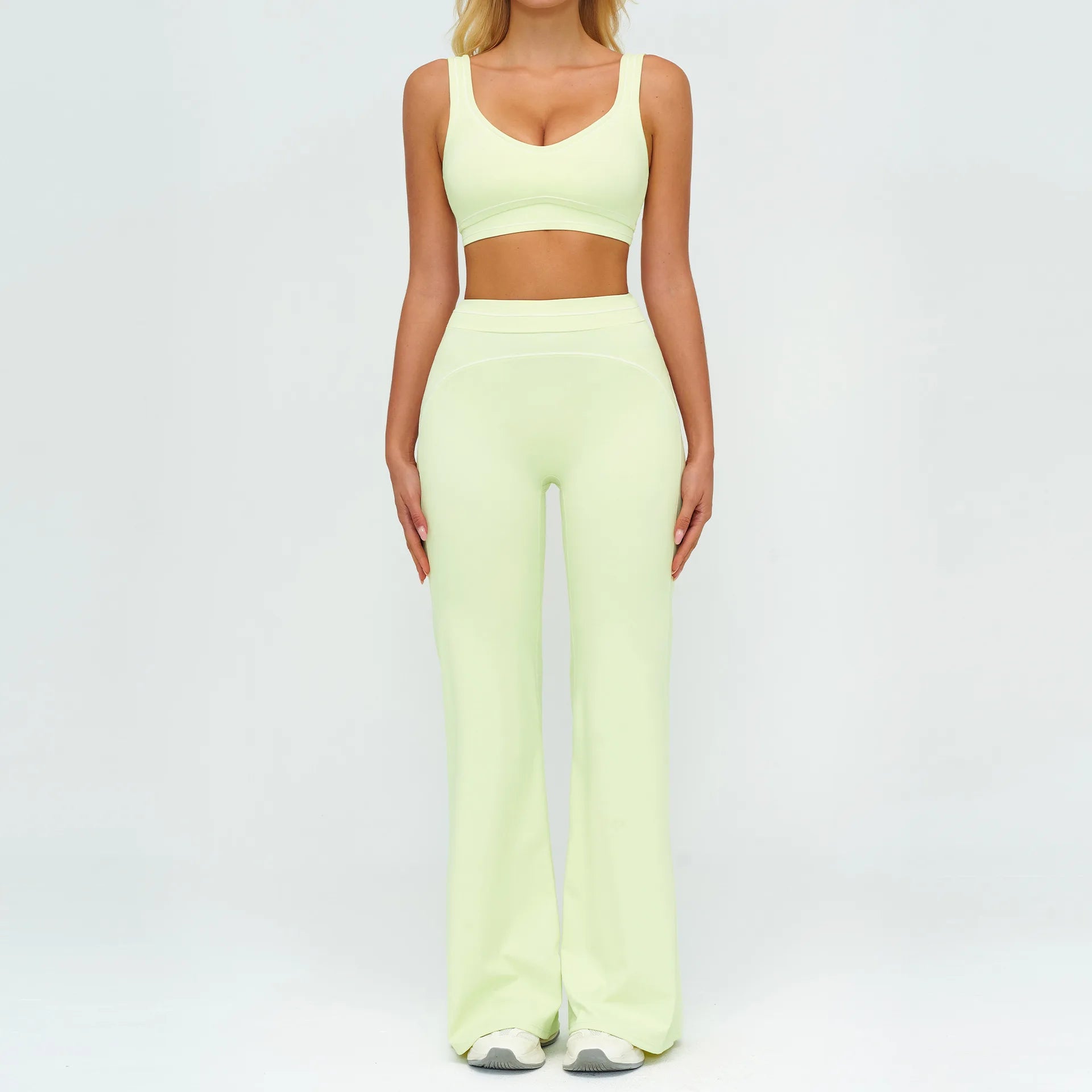2PCS Yoga Set Gym Clothes Outdoor Sports Outfits Women Tracksuit Gym Fitness Suits Workout Long Sleeved Flared Pants Sportswear - ATFH