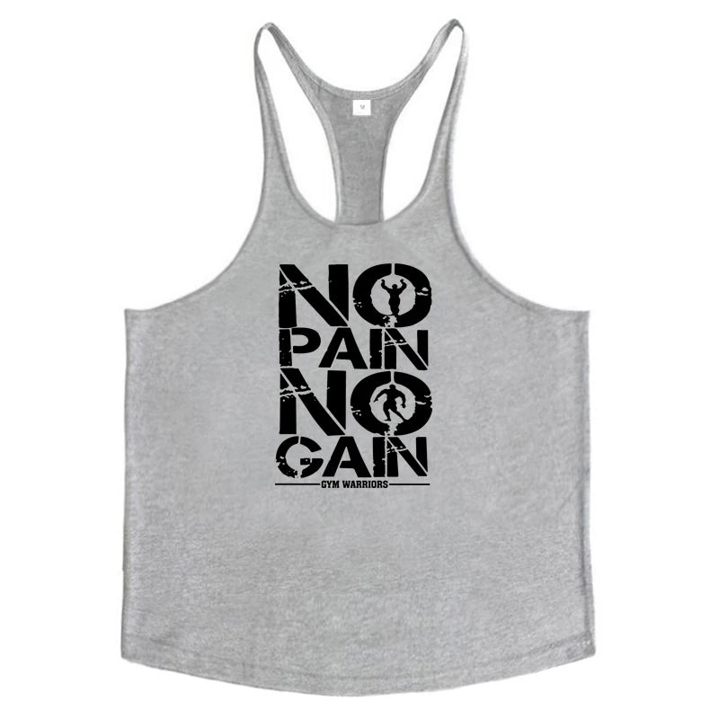 NO PAIN NO GAIN Workout Gym Clothing Bodybuilding Stringer Tank Top Men Cotton Vest Y Back Sleeveless Shirt Sports Singlets