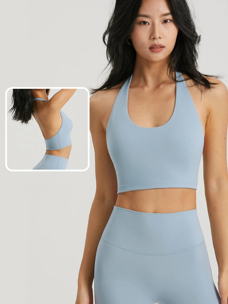 Yoga Tank Top Women Hanging Neck Yoga Top Breathable Shockproof Sports Vest Fitness Sport Bra Gym Crop Top Running Sportswear - ATFH