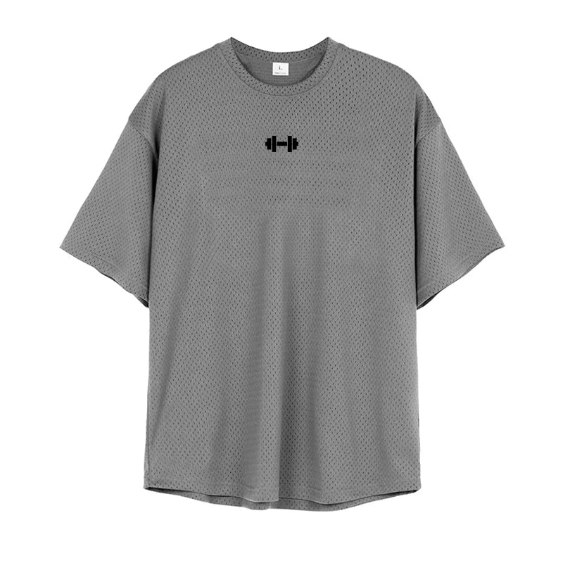Oversized Loose Short Sleeve Quick Dry Shirt Gym Bodybuilding Breathable Cool Mesh Clothing Mens Fitness Workout Muscle T-shirts ATFH