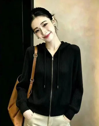 Miyake Pleated 2026 Autumn New Solid Color Zipper Hooded High-end Lazy Style Sweatshirt Pleated Versatile Top for Women Pleat