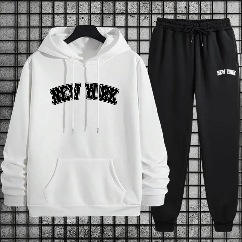 2026 Hot Sale Mens Sportswear 2pcs Set Hoodie and Sweatpants Autumn Winter Daily Casual Sporty Jogging Suit Urban Fashion Outfit - ATFH