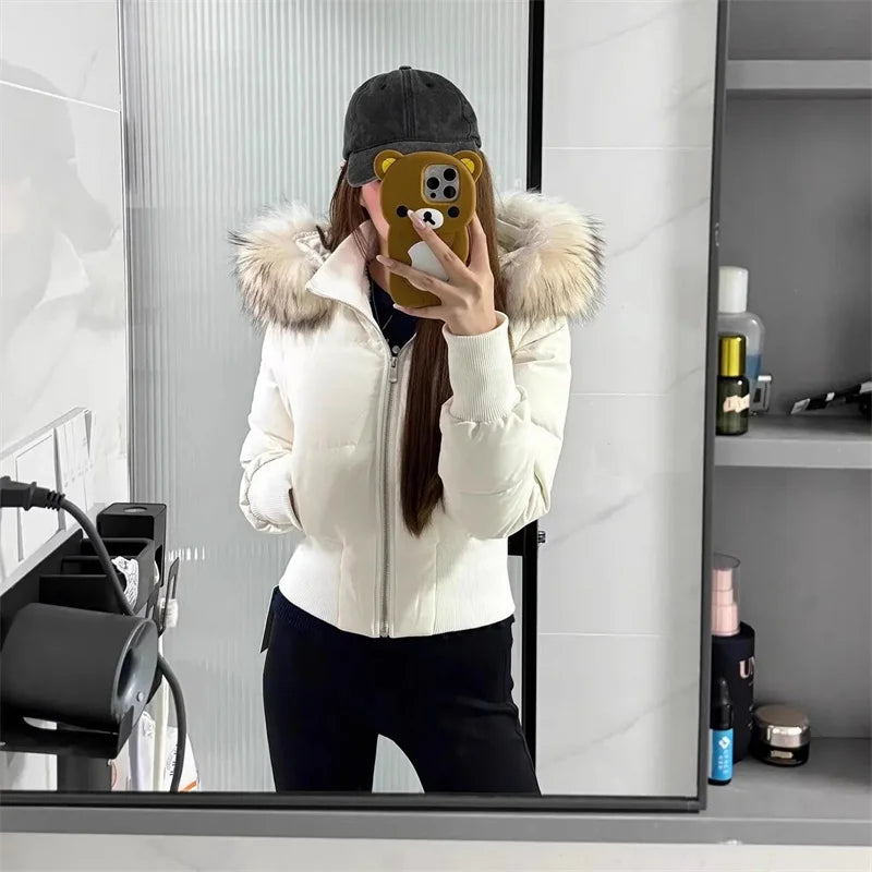 Korean Cotton Jacket Women's Short Winter 2026 New Item Small Cotton Jacket Big Fur Collar Waist Slimming Cotton Jacket Pink