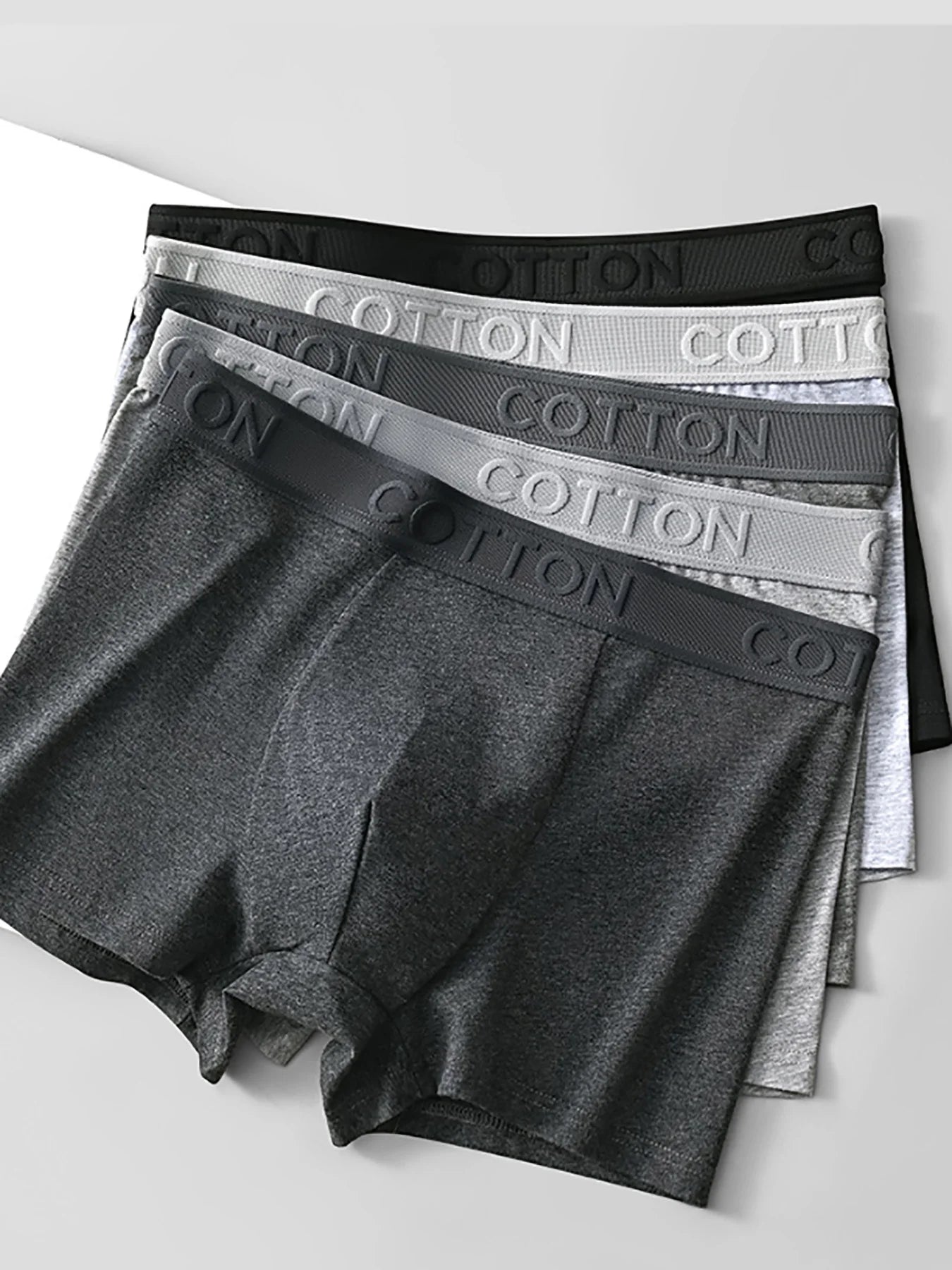 5PCS [COTTON Skin-Friendly] Cotton Embossed Men's Boxer Shorts Basic Color Series Set Casual Daily All-Season Men's Underwear