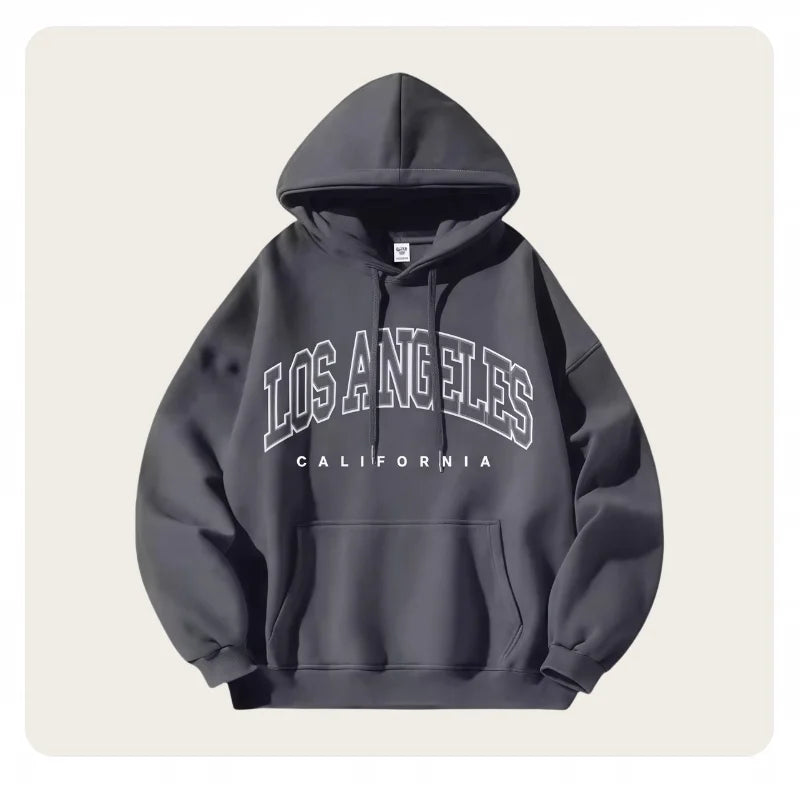 American Fashion Trend Unisex Autumn and Winter Fleece-Lined Thick Oversized American-Style Printed Jacket Loose Casual Street Style Hooded Sweatshirt - ATFH