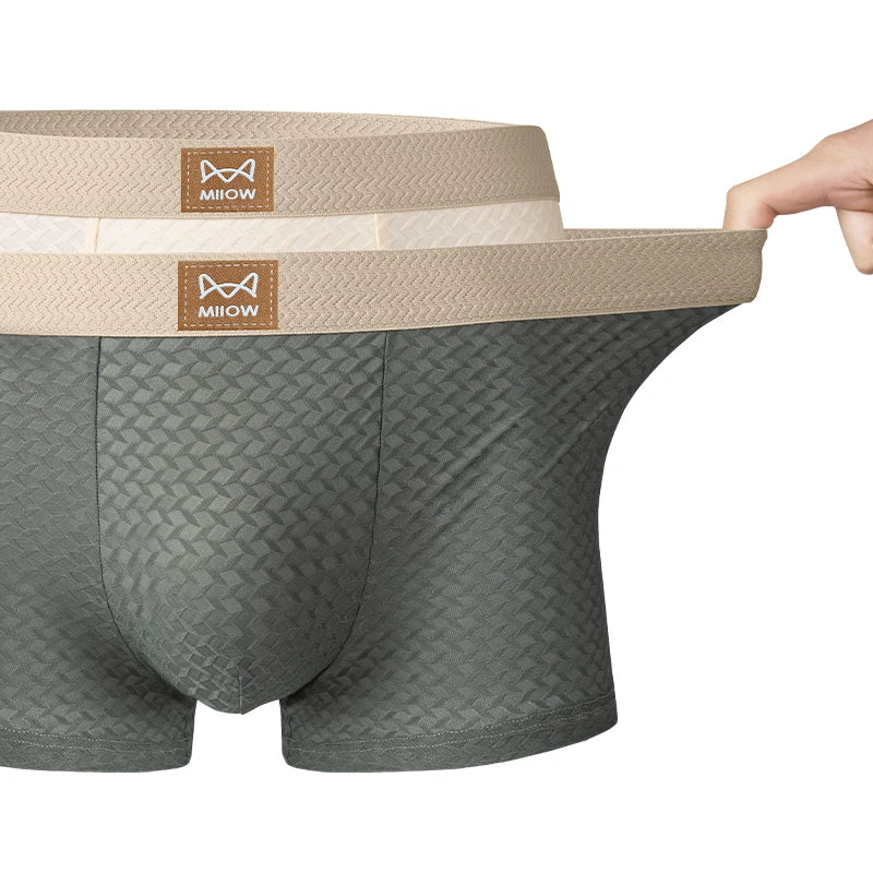 MiiOW 3Pcs Ice Silk Men Jacquard Boxer Shorts 10A Antibacterial Men's Panties Man Underpants Men's Refreshing Sports Underwear