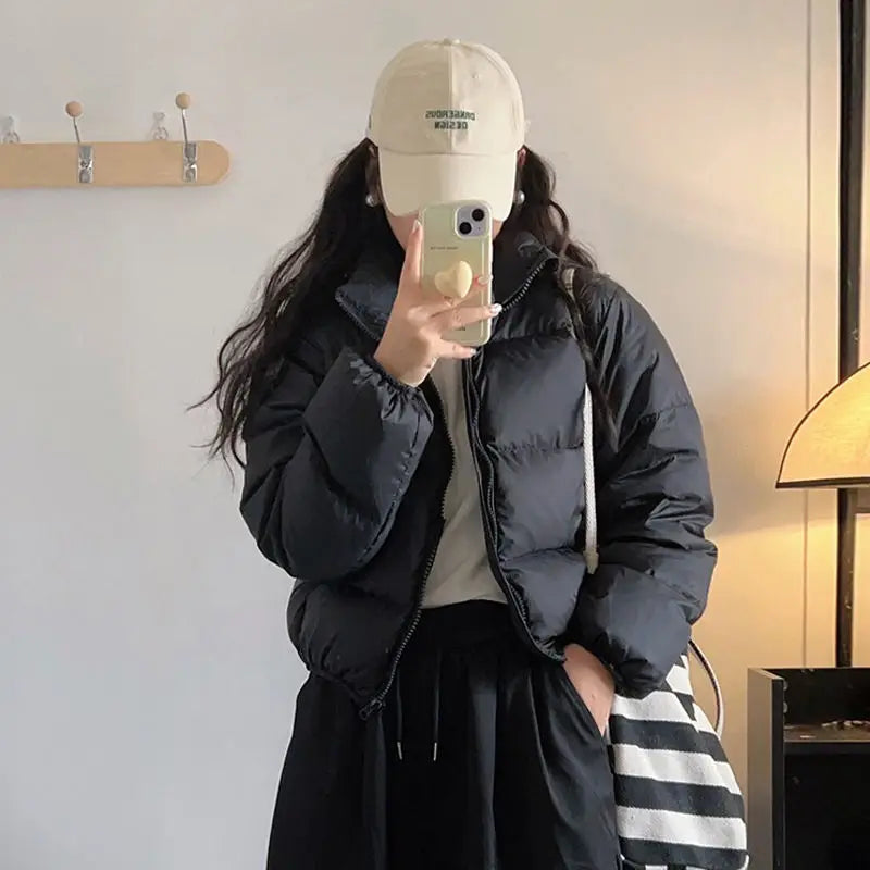 Parkas for Women Winter Coat Zipper Chic Solid Casual Coat Vintage Fashion Long Sleeve Female Elegant Thermal Jacket New ATFH