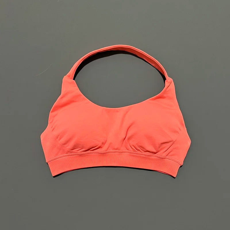 Histello Sports Bra Women Seamless Halter Clothes Neck Strap Padded Yoga Top Gym Backless Bra Running Sportswear Workout Tops - ATFH