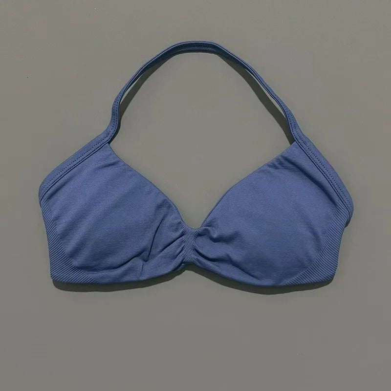 Sports Strappy Bra Yoga Underwear Women Gym Top Running Exercise Backless Bra High Support Active Wear Fitness Workout Halter - ATFH