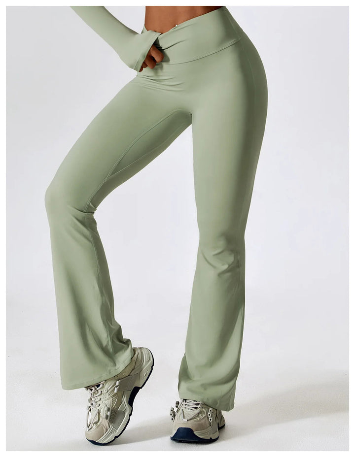 Flare Leggings Yoga Pants Women Bell-bottoms Yoga Trousers High Waist Fitness Pants Stretch Gym Casual Sports ATFH