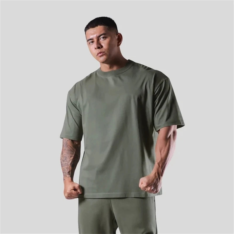 JAPAN&UK Cotton Gym Shirt Sport Fitness Loose large size M-XXXL T Shirt Men Short Sleeve Running Shirt Men Workout Training Tees ATFH
