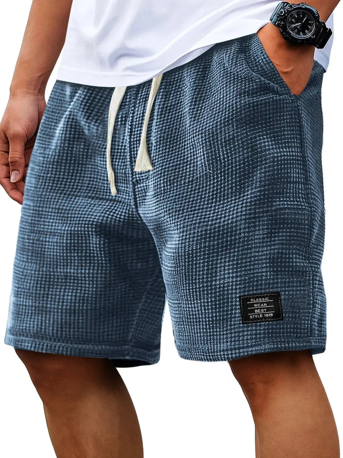 Summer Men's Waffle Business casual shorts New Korean Fashion Drawstring Baggy Short Pants Fitness Breathable Streetwear Gym