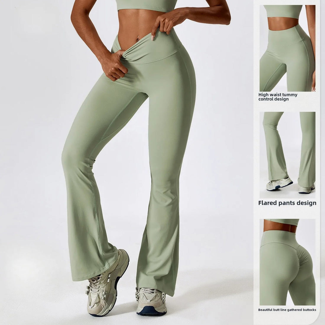 SHINBENE Wide-leg Tight Naked Hip Lift Yoga Flare Dance High-waisted Micro-stretch Casual Sports Pants ATFH