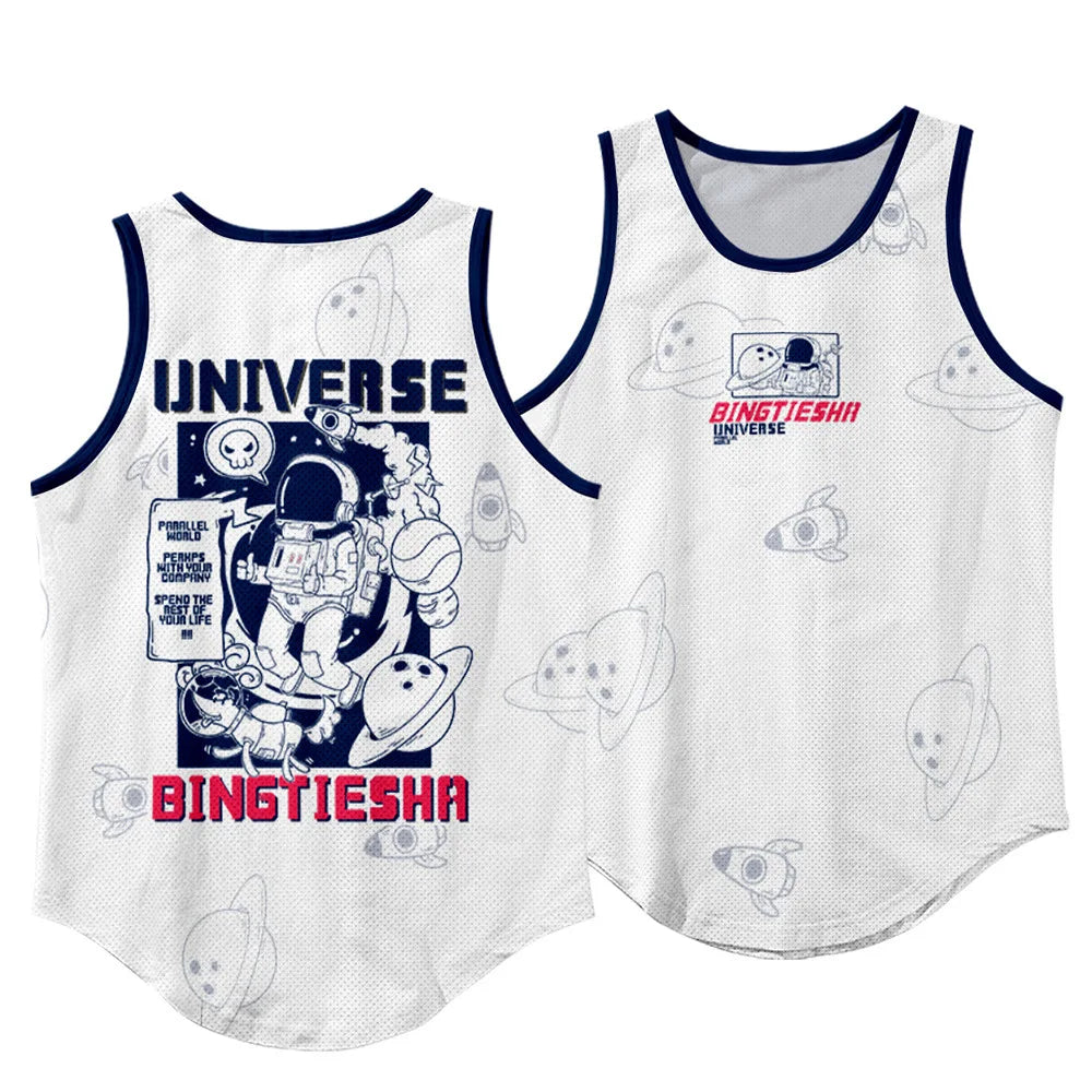 Summer Workout Black Print Sleeveless Beach Undershirt Vest Men Tank Top Gym Stringer Singlets Fitness Clothing