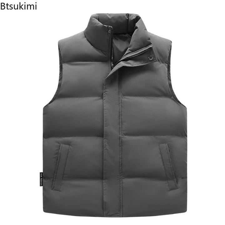 2026 Winter New Down Cotton Vest for Men Solid Color Stand Collar Versatile Sleeveless Vest Cold Resistant Warm Cotton Waistcoat