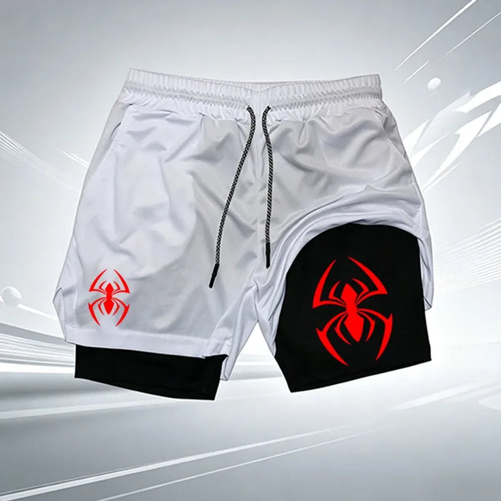 Red Spider Logo 2-in-1 Compression Gym Shorts Men Quick Dry Liner Workout Training Running Sports Athletic Casual wx201