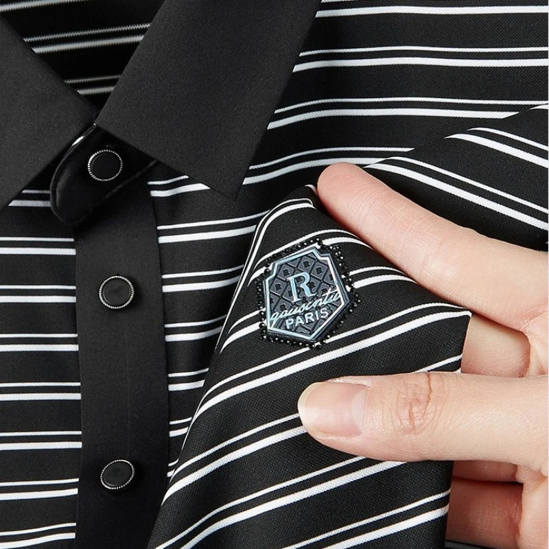 Minglu High Elasticity Summer Striped Male Polo Shirts Luxury Short Sleeve Ice Silk Business Golf Casual Man Tees Plus Size 8XL