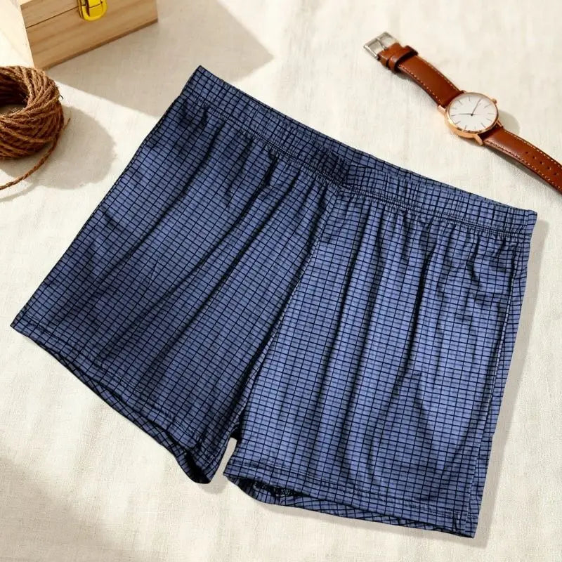 Men's Plus Size Milk Silk Plaid Aro Pants Loose High Waist Underwear Summer Thin Breathable Home Shorts Soft Pouch Underpants