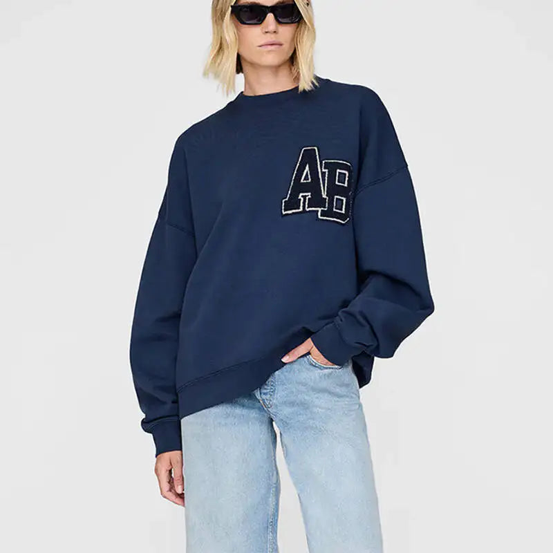 Autumn and winter North American niche AB classic letter hand cranked special embroidery fleece women's plus fleece hoodie - ATFH