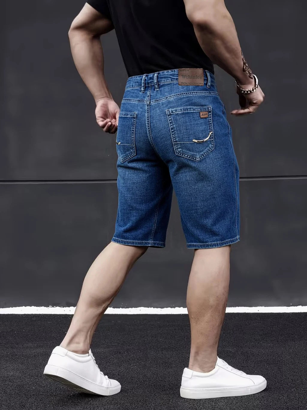 Wthinlee New Business Men's Jeans Casual Straight Stretch Fashion Classic Blue Black Men's Summer Denim Shorts Knee-Length ATFH