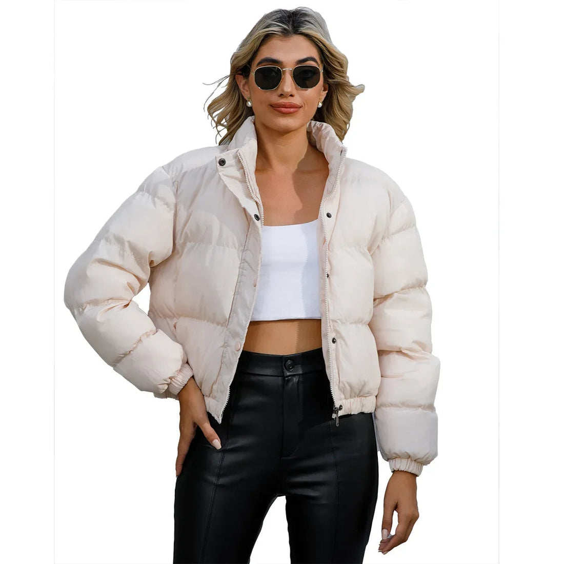Women Parkas Turtleneck Full Sleeve Thick Coats Loose Short Coat Solid Zipper Solid Spliced Jackets Casual Office Lady ATFH