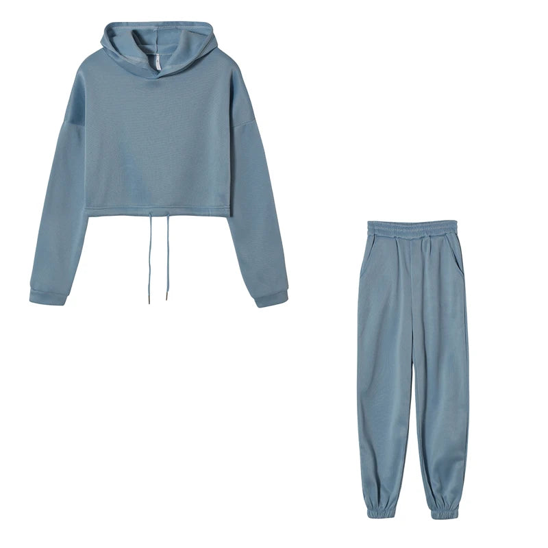 New Spring Autumn Fashion Trend Wear Long Sleeved Hooded Sweatshirt Pants Sports Casual Suit Two Piece Set for Adult Women