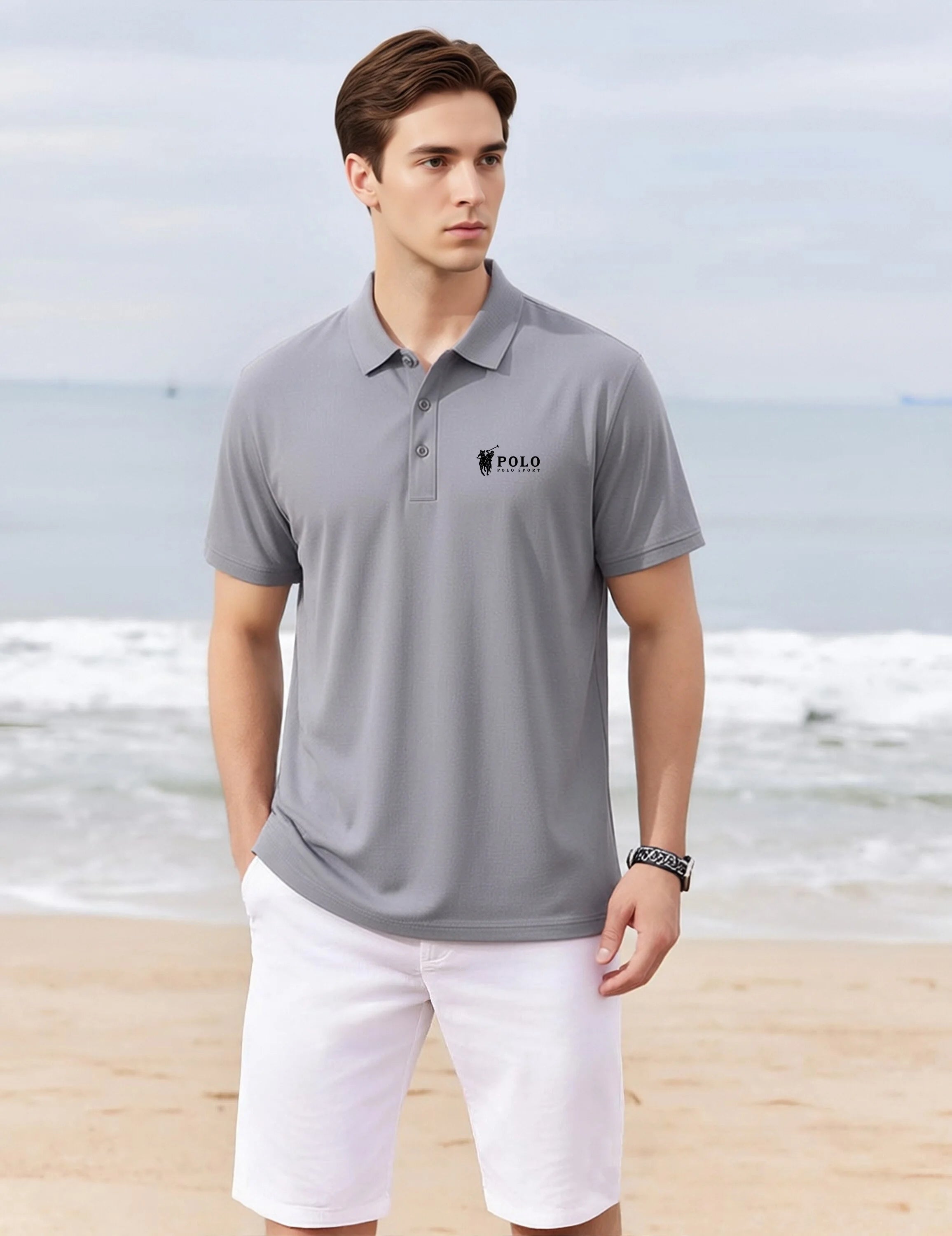 Men's summer high-quality short sleeved polo shirt button letter printed T-shirt for business and casual men's wear