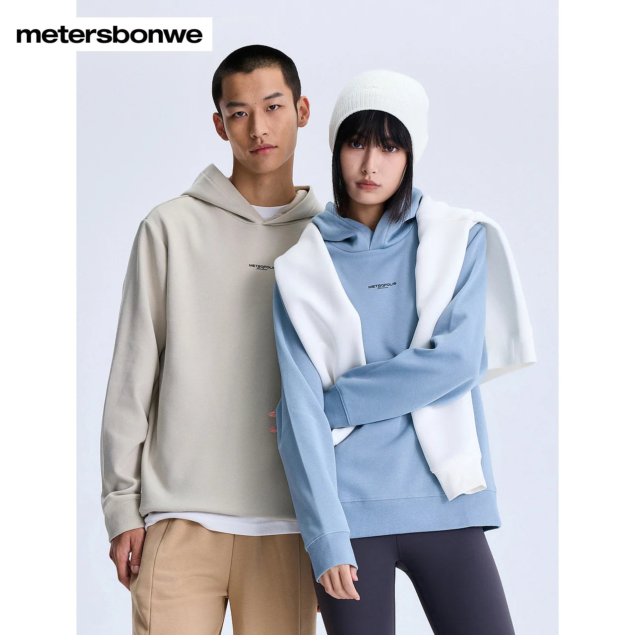 Metersbonwe Men Women's Thick Hoodie Solid Color Small Letter Print Pullover With Hooded Basic Casual Commuter Winter Unisex Top - ATFH