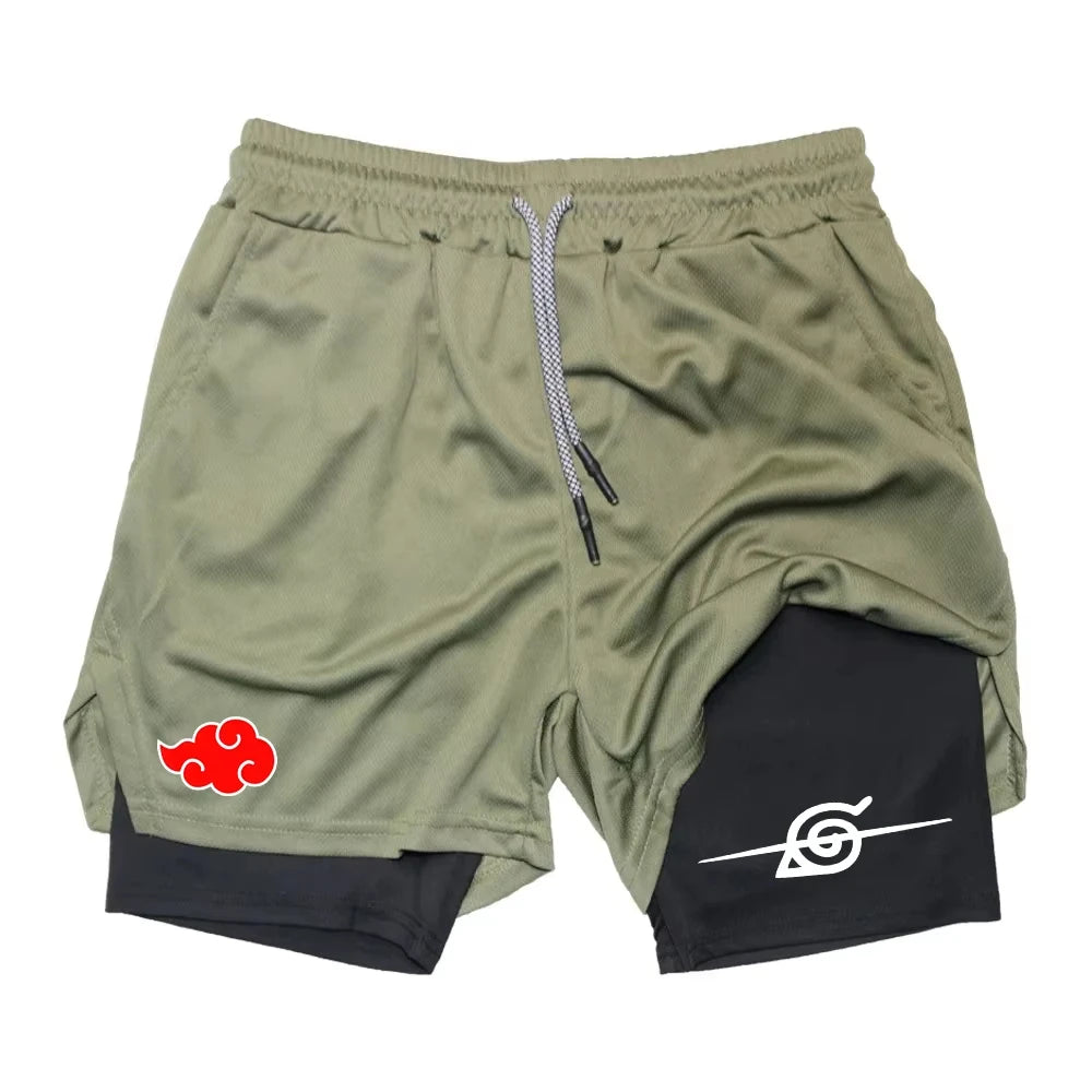 Ghost 2026 Annihilation Blade Anime Men's Double Layer Quick-Dry Running Shorts Multi-Performance Training Shorts Printed Snow
