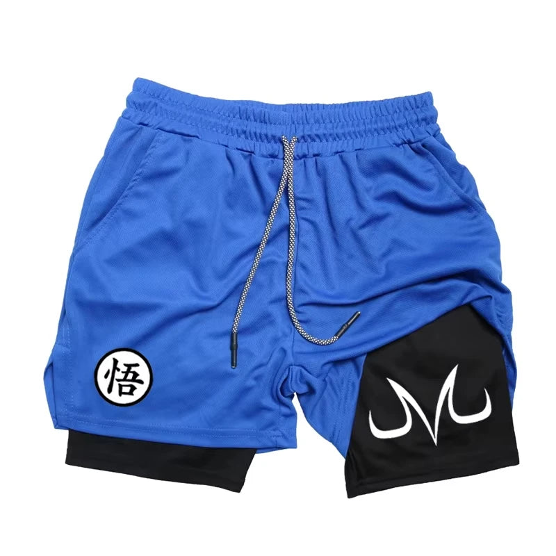 Fashionable men's printed fitness shorts, casual gym exercise, sports, quick drying knitting, double-layer, 2-in-1, summer, bran