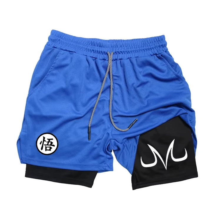 Fashionable men's printed fitness shorts, casual gym exercise, sports, quick drying knitting, double-layer, 2-in-1, summer, bran