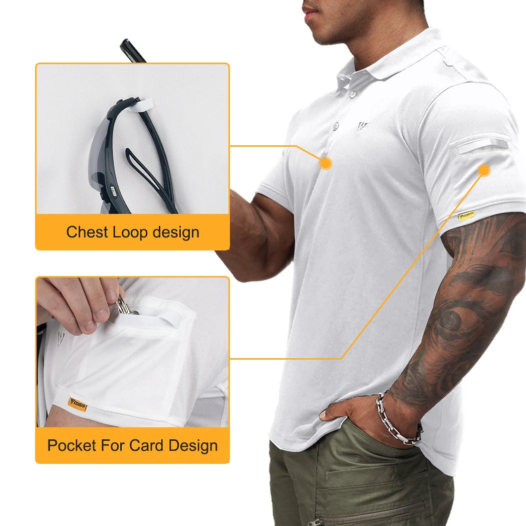 IDOGEAR Tactical Shirt Short Sleeve Quick Dry Golf Shirts Regular Fit T-Shirt with Moisture-Wicking 3113